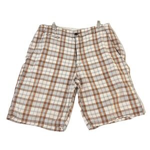 OTB One Tough Brand Board Shorts Mens 38 Brown Plaid Casual Outdoor Skater
